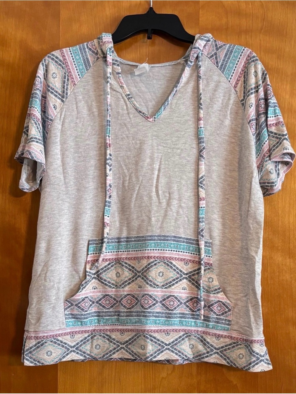 Honey Me Short-Sleeve Hooded Top - Pastel Tribal Print